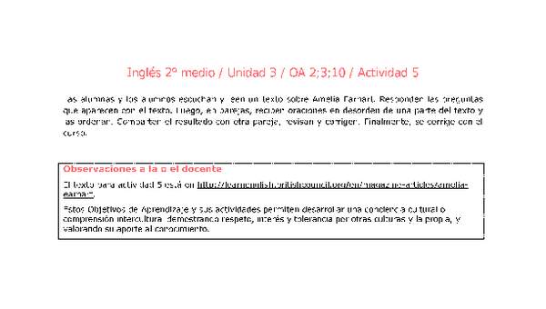 Inglés 2 medio-Unidad 3-OA2;3;10-Actividad 5 Inglés 2 medio-Unidad 3-OA2;3;10-Actividad 5