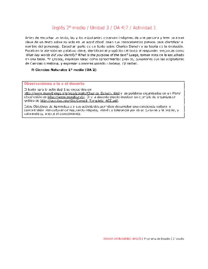 Inglés 2 medio-Unidad 3-OA4;7-Actividad 1 Inglés 2 medio-Unidad 3-OA4;7-Actividad 1