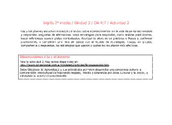Inglés 2 medio-Unidad 3-OA4;7-Actividad 2 Inglés 2 medio-Unidad 3-OA4;7-Actividad 2