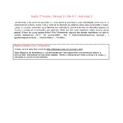 Inglés 2 medio-Unidad 3-OA4;7-Actividad 3 Inglés 2 medio-Unidad 3-OA4;7-Actividad 3
