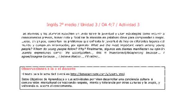 Inglés 2 medio-Unidad 3-OA4;7-Actividad 3 Inglés 2 medio-Unidad 3-OA4;7-Actividad 3