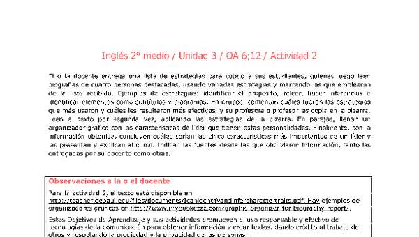 Inglés 2 medio-Unidad 3-OA6;12-Actividad 2 Inglés 2 medio-Unidad 3-OA6;12-Actividad 2