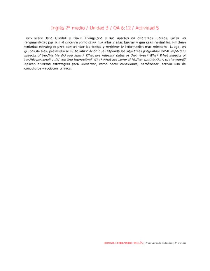 Inglés 2 medio-Unidad 3-OA6;12-Actividad 5 Inglés 2 medio-Unidad 3-OA6;12-Actividad 5