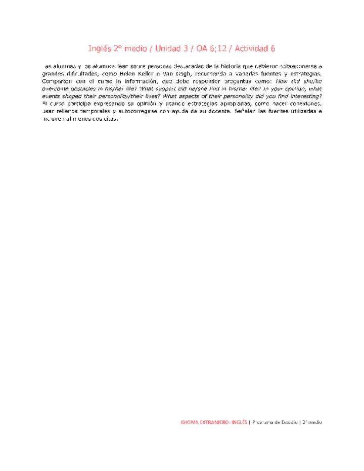 Inglés 2 medio-Unidad 3-OA6;12-Actividad 6 Inglés 2 medio-Unidad 3-OA6;12-Actividad 6