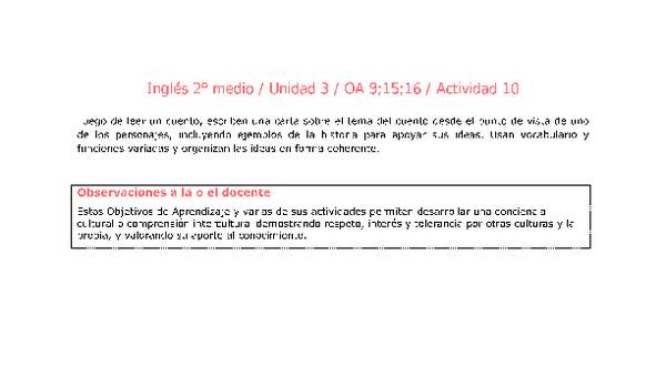 Inglés 2 medio-Unidad 3-OA9;15;16-Actividad 10 Inglés 2 medio-Unidad 3-OA9;15;16-Actividad 10