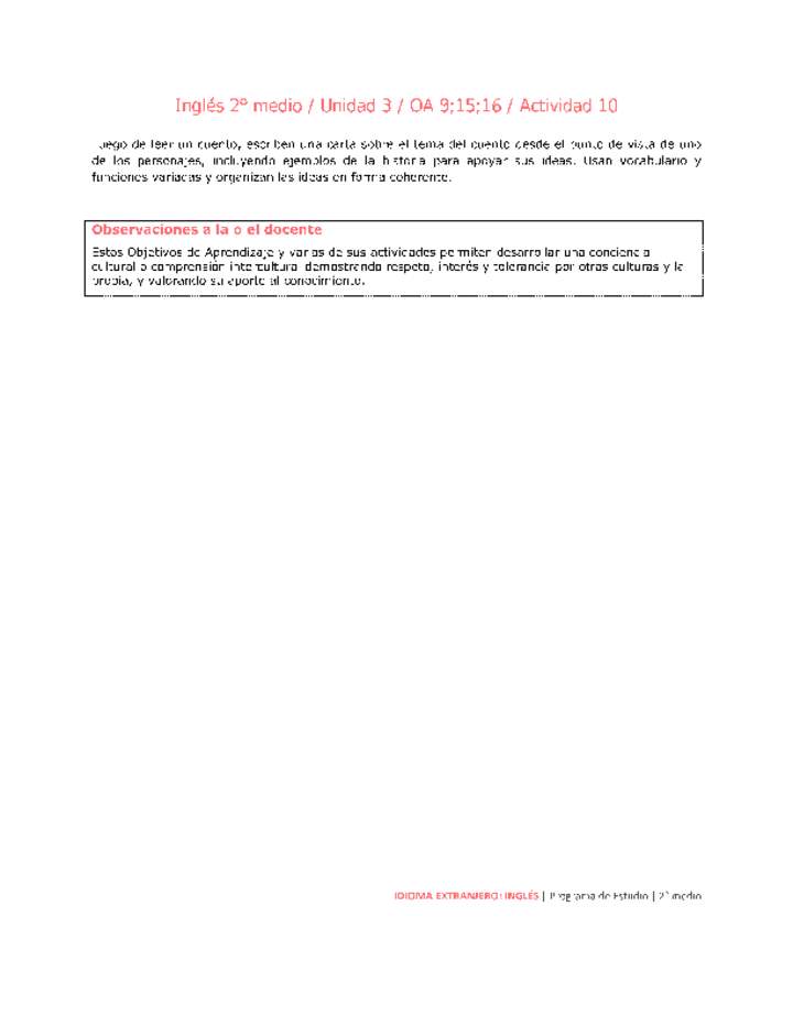 Inglés 2 medio-Unidad 3-OA9;15;16-Actividad 10 Inglés 2 medio-Unidad 3-OA9;15;16-Actividad 10