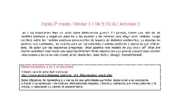 Inglés 2 medio-Unidad 3-OA9;15;16-Actividad 3 Inglés 2 medio-Unidad 3-OA9;15;16-Actividad 3