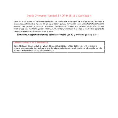 Inglés 2 medio-Unidad 3-OA9;15;16-Actividad 4 Inglés 2 medio-Unidad 3-OA9;15;16-Actividad 4