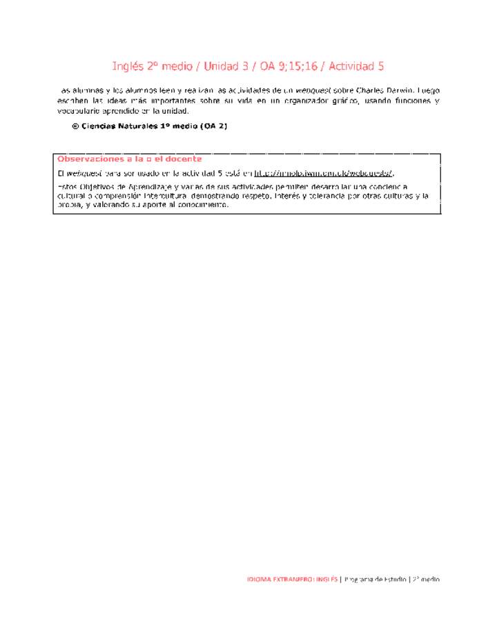Inglés 2 medio-Unidad 3-OA9;15;16-Actividad 5 Inglés 2 medio-Unidad 3-OA9;15;16-Actividad 5