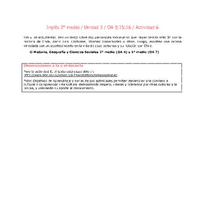 Inglés 2 medio-Unidad 3-OA9;15;16-Actividad 6 Inglés 2 medio-Unidad 3-OA9;15;16-Actividad 6