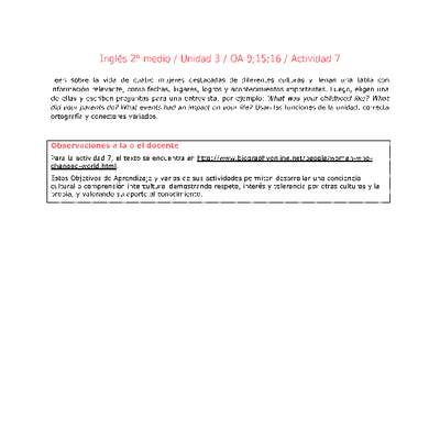 Inglés 2 medio-Unidad 3-OA9;15;16-Actividad 7 Inglés 2 medio-Unidad 3-OA9;15;16-Actividad 7