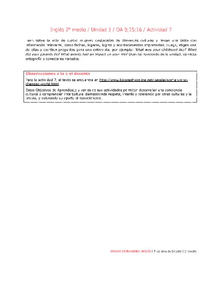 Inglés 2 medio-Unidad 3-OA9;15;16-Actividad 7 Inglés 2 medio-Unidad 3-OA9;15;16-Actividad 7
