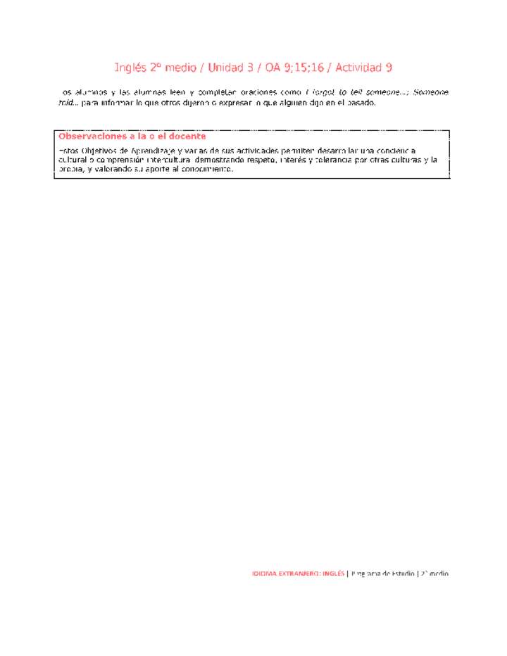 Inglés 2 medio-Unidad 3-OA9;15;16-Actividad 9 Inglés 2 medio-Unidad 3-OA9;15;16-Actividad 9