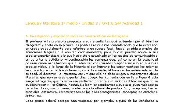 Lengua y Literatura 1 medio-Unidad 3-OA1,6,24-Actividad 1 Lengua y Literatura 1 medio-Unidad 3-OA1,6,24-Actividad 1