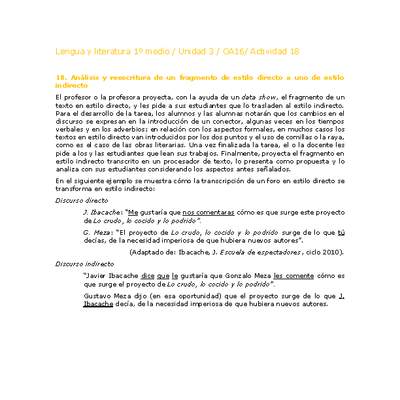 Lengua y Literatura 1 medio-Unidad 3-OA16-Actividad 18 Lengua y Literatura 1 medio-Unidad 3-OA16-Actividad 18