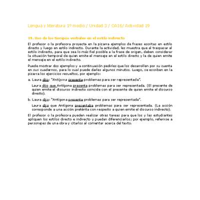 Lengua y Literatura 1 medio-Unidad 3-OA16-Actividad 19 Lengua y Literatura 1 medio-Unidad 3-OA16-Actividad 19
