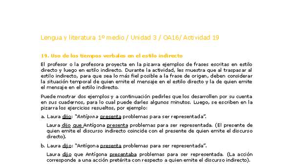 Lengua y Literatura 1 medio-Unidad 3-OA16-Actividad 19 Lengua y Literatura 1 medio-Unidad 3-OA16-Actividad 19