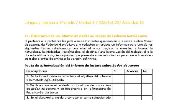 Lengua y Literatura 1 medio-Unidad 3-OA2,5,6,23-Actividad 10 Lengua y Literatura 1 medio-Unidad 3-OA2,5,6,23-Actividad 10