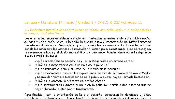 Lengua y Literatura 1 medio-Unidad 3-OA2,5,6,23-Actividad 11 Lengua y Literatura 1 medio-Unidad 3-OA2,5,6,23-Actividad 11