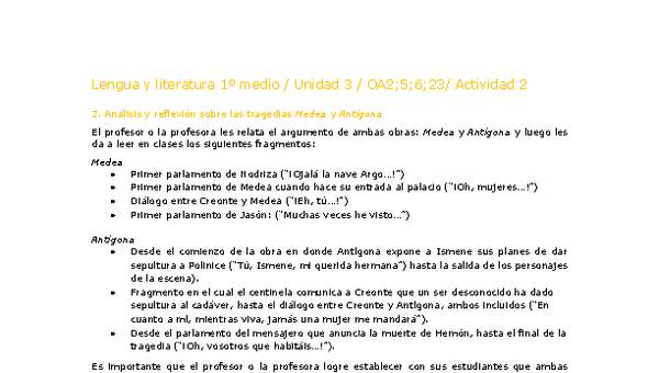 Lengua y Literatura 1 medio-Unidad 3-OA2,5,6,23-Actividad 2 Lengua y Literatura 1 medio-Unidad 3-OA2,5,6,23-Actividad 2