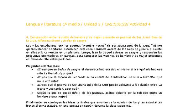 Lengua y Literatura 1 medio-Unidad 3-OA2,5,6,23-Actividad 4 Lengua y Literatura 1 medio-Unidad 3-OA2,5,6,23-Actividad 4