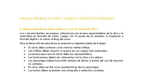 Lengua y Literatura 1 medio-Unidad 3-OA2,5,6,23-Actividad 6 Lengua y Literatura 1 medio-Unidad 3-OA2,5,6,23-Actividad 6