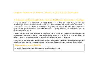 Lengua y Literatura 1 medio-Unidad 3-OA2,5,6,23-Actividad 8 Lengua y Literatura 1 medio-Unidad 3-OA2,5,6,23-Actividad 8
