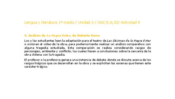 Lengua y Literatura 1 medio-Unidad 3-OA2,5,6,23-Actividad 9 Lengua y Literatura 1 medio-Unidad 3-OA2,5,6,23-Actividad 9