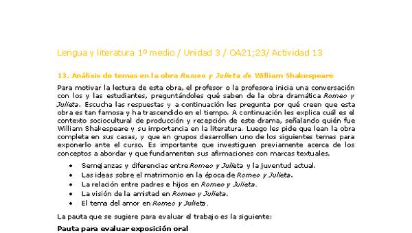 Lengua y Literatura 1 medio-Unidad 3-OA21;23-Actividad 13 Lengua y Literatura 1 medio-Unidad 3-OA21;23-Actividad 13