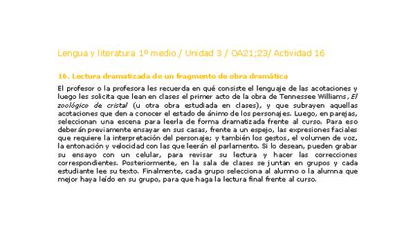 Lengua y Literatura 1 medio-Unidad 3-OA21;23-Actividad 16 Lengua y Literatura 1 medio-Unidad 3-OA21;23-Actividad 16