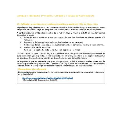 Lengua y Literatura 1 medio-Unidad 3-OA2;16-Actividad 20 Lengua y Literatura 1 medio-Unidad 3-OA2;16-Actividad 20