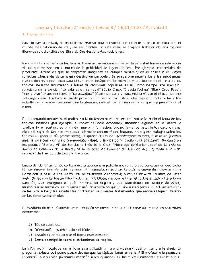 Lengua y Literatura 2 medio-Unidad 3-OA4;6;11;13;23-Actividad 1 Lengua y Literatura 2 medio-Unidad 3-OA4;6;11;13;23-Actividad 1