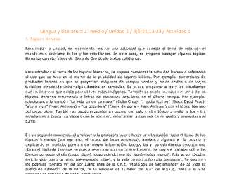 Lengua y Literatura 2 medio-Unidad 3-OA4;6;11;13;23-Actividad 1 Lengua y Literatura 2 medio-Unidad 3-OA4;6;11;13;23-Actividad 1