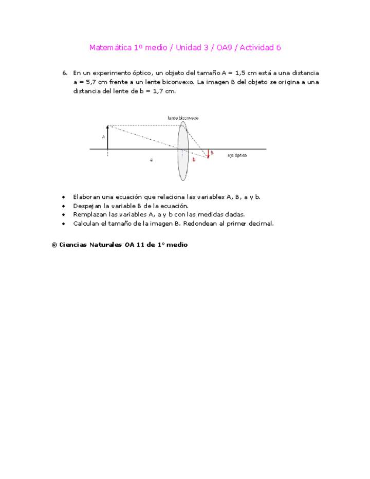 Matemática 1 medio-Unidad 3-OA9-Actividad 6 Matemática 1 medio-Unidad 3-OA9-Actividad 6