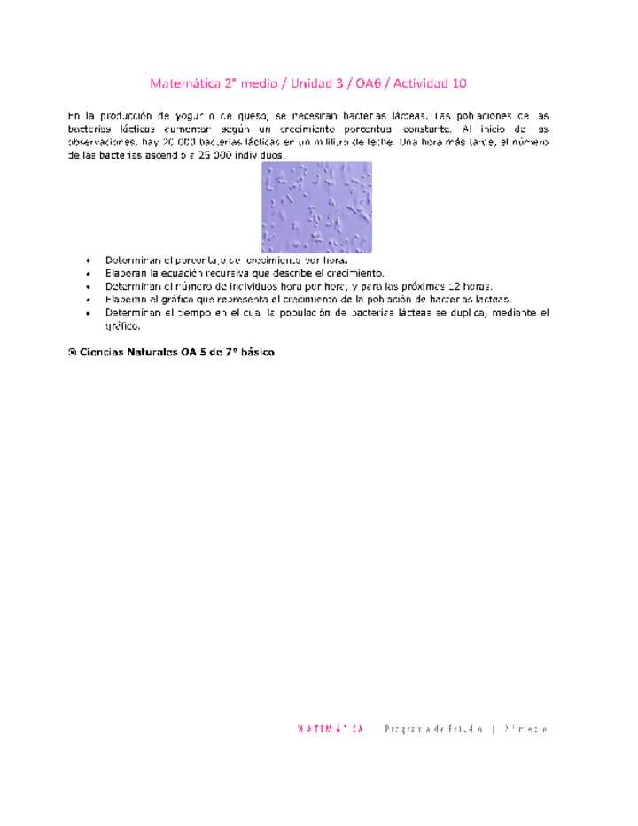 Matemática 2 medio-Unidad 3-OA6-Actividad 10 Matemática 2 medio-Unidad 3-OA6-Actividad 10