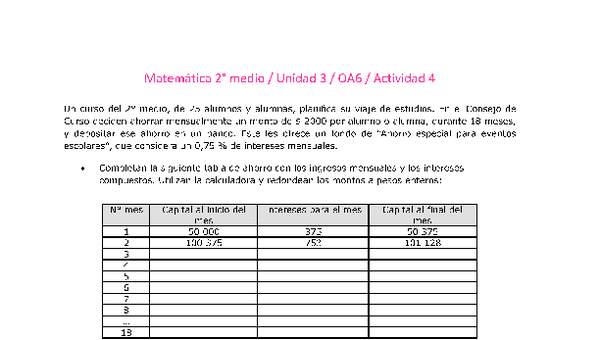 Matemática 2 medio-Unidad 3-OA6-Actividad 4 Matemática 2 medio-Unidad 3-OA6-Actividad 4