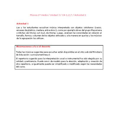 Artes Musicales 1 medio-Unidad 3-OA1;2;7-Actividad 1 Artes Musicales 1 medio-Unidad 3-OA1;2;7-Actividad 1