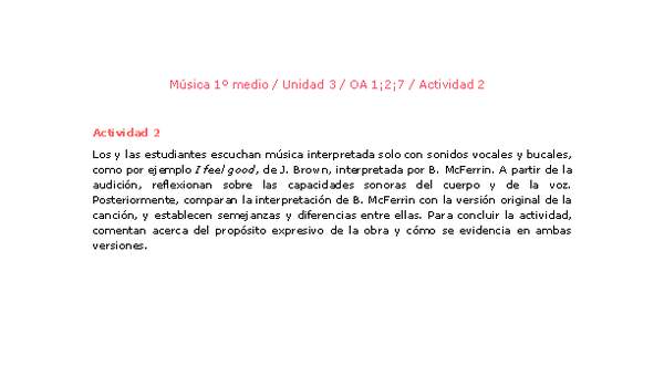 Artes Musicales 1 medio-Unidad 3-OA1;2;7-Actividad 2 Artes Musicales 1 medio-Unidad 3-OA1;2;7-Actividad 2