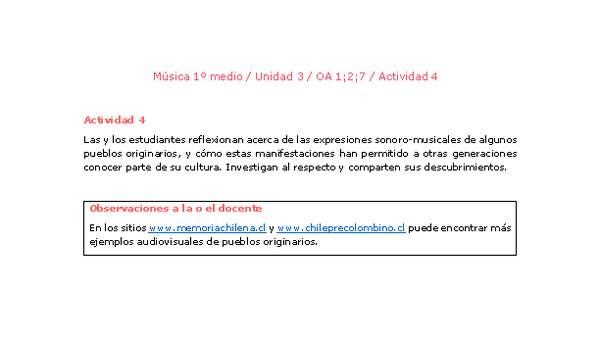 Artes Musicales 1 medio-Unidad 3-OA1;2;7-Actividad 4 Artes Musicales 1 medio-Unidad 3-OA1;2;7-Actividad 4