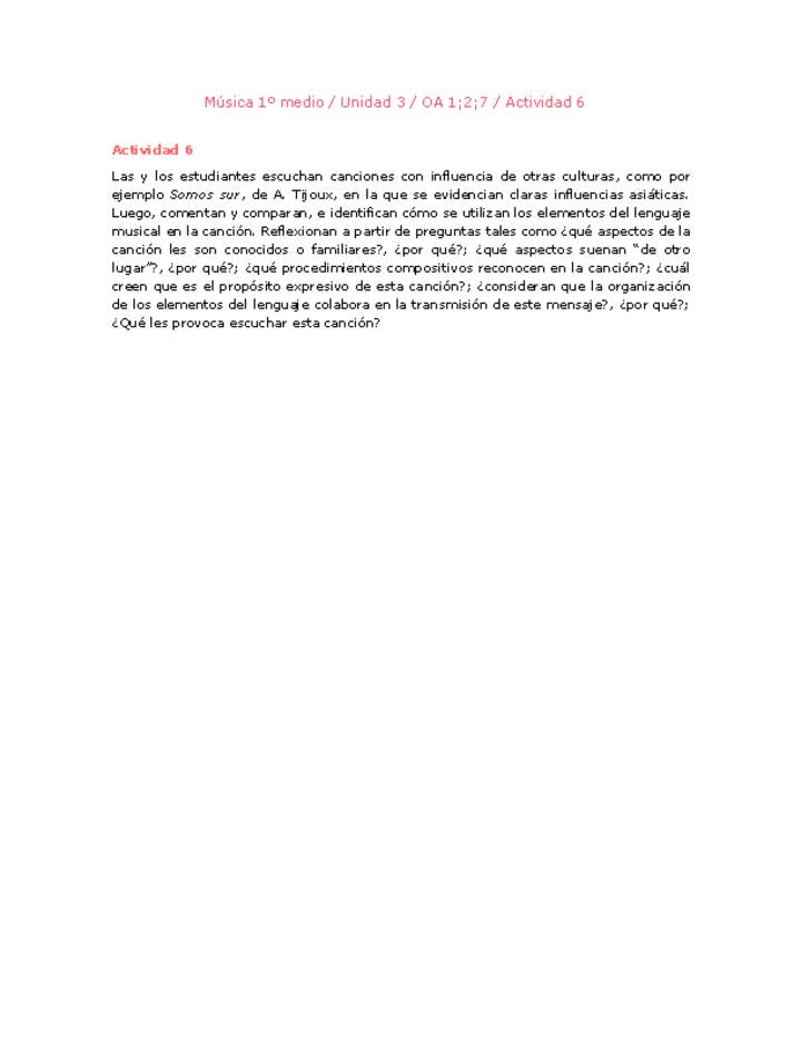 Artes Musicales 1 medio-Unidad 3-OA1;2;7-Actividad 6 Artes Musicales 1 medio-Unidad 3-OA1;2;7-Actividad 6