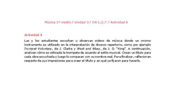 Artes Musicales 1 medio-Unidad 3-OA1;2;7-Actividad 8 Artes Musicales 1 medio-Unidad 3-OA1;2;7-Actividad 8