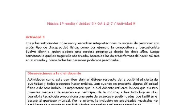 Artes Musicales 1 medio-Unidad 3-OA1;2;7-Actividad 9 Artes Musicales 1 medio-Unidad 3-OA1;2;7-Actividad 9