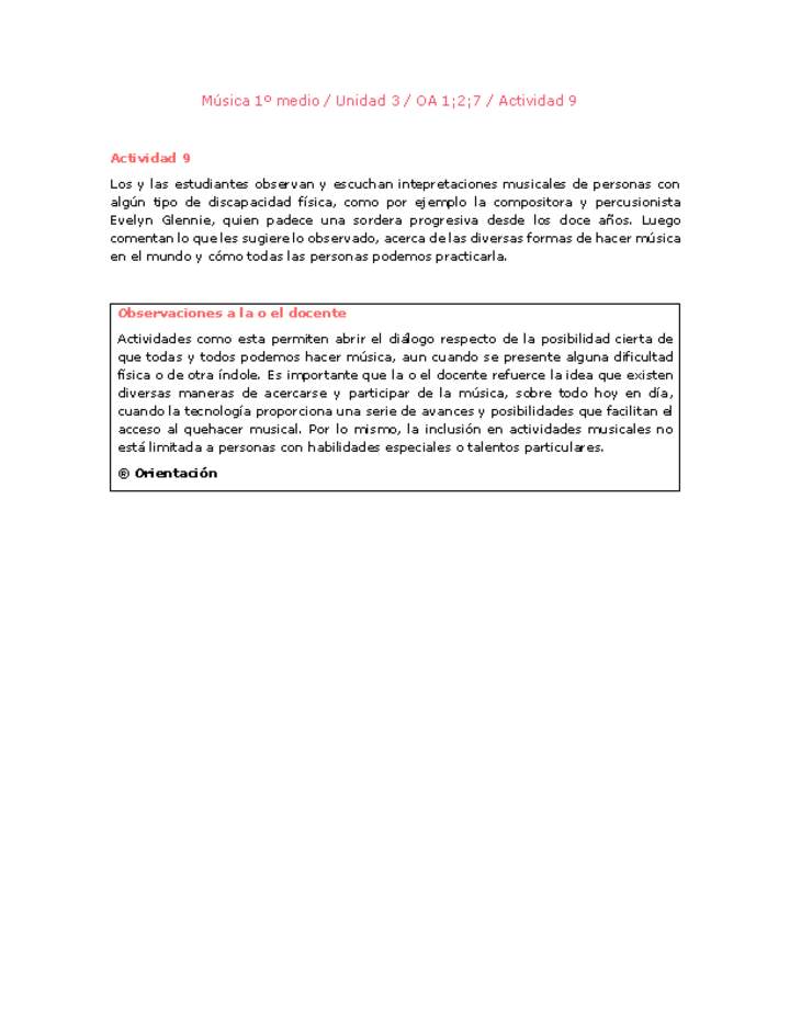 Artes Musicales 1 medio-Unidad 3-OA1;2;7-Actividad 9 Artes Musicales 1 medio-Unidad 3-OA1;2;7-Actividad 9