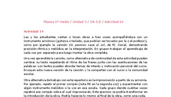 Artes Musicales 1 medio-Unidad 3-OA3;5-Actividad 14 Artes Musicales 1 medio-Unidad 3-OA3;5-Actividad 14