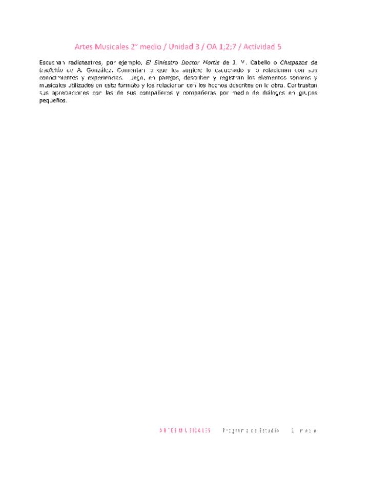 Artes Musicales 2 medio-Unidad 3-OA1;2;7-Actividad 5 Artes Musicales 2 medio-Unidad 3-OA1;2;7-Actividad 5