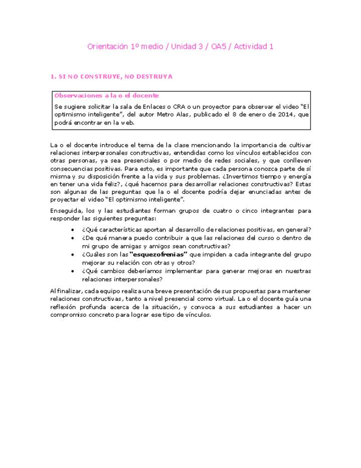 Orientación 1 medio-Unidad 3-OA5-Actividad 1 Orientación 1 medio-Unidad 3-OA5-Actividad 1