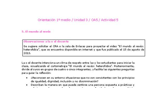 Orientación 1 medio-Unidad 3-OA5-Actividad 5 Orientación 1 medio-Unidad 3-OA5-Actividad 5