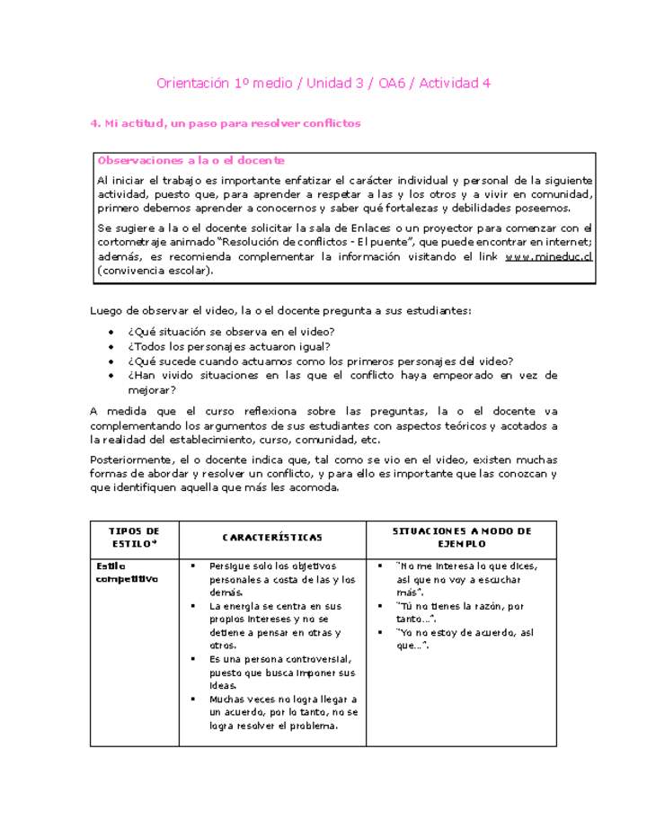 Orientación 1 medio-Unidad 3-OA6-Actividad 4 Orientación 1 medio-Unidad 3-OA6-Actividad 4