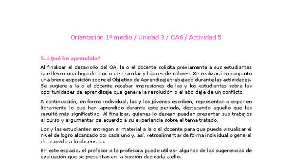 Orientación 1 medio-Unidad 3-OA6-Actividad 5 Orientación 1 medio-Unidad 3-OA6-Actividad 5