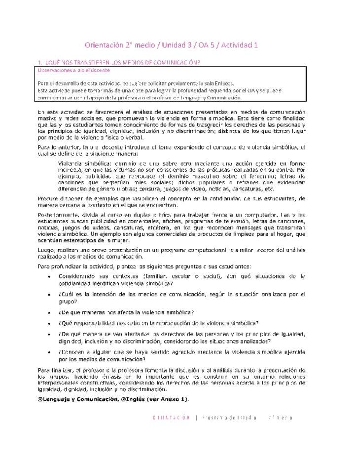 Orientación 2 medio-Unidad 3-OA5-Actividad 1 Orientación 2 medio-Unidad 3-OA5-Actividad 1